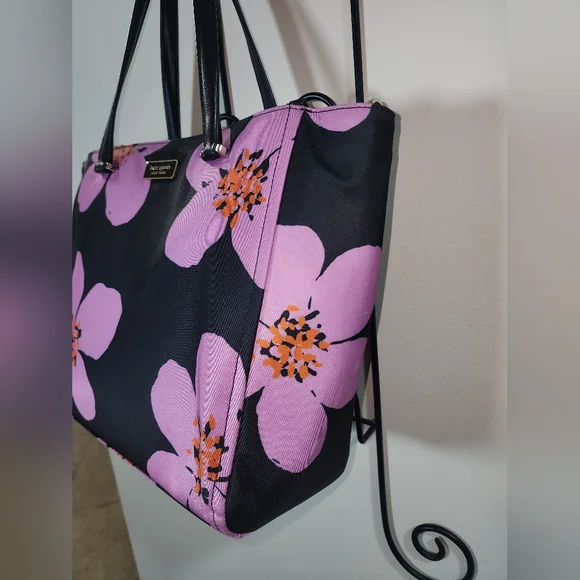 Kate Spade Floral Black Purple Tropical Shoulder Purse Hawaiian Print - Picture 5 of 11